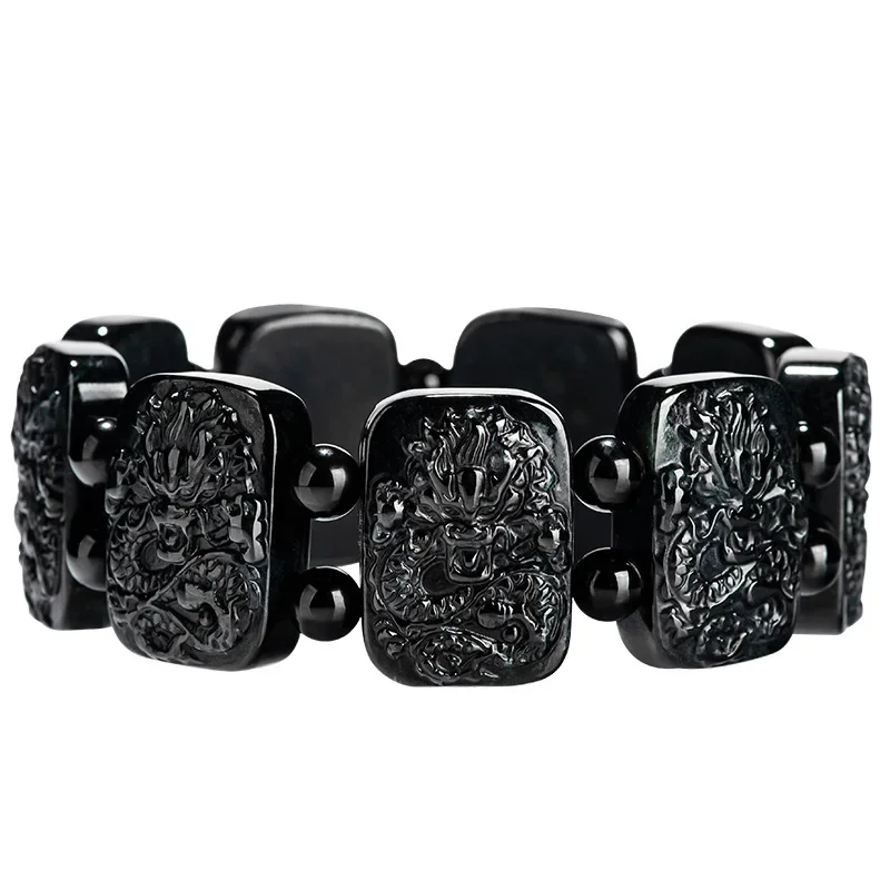 Высококачественный натуральный черный нефритовый защитный браслет с девятью