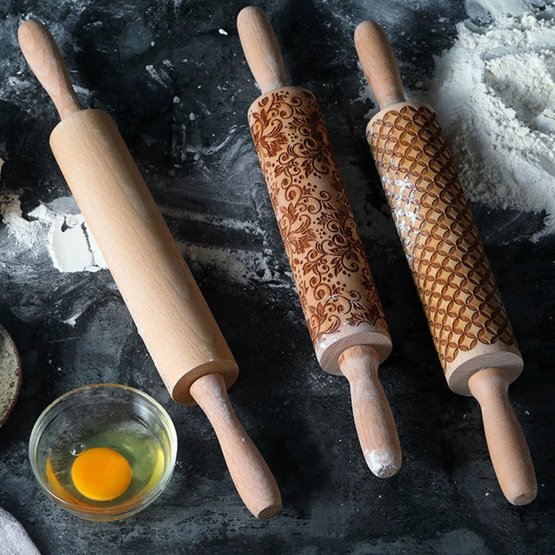 

Pattern Texture Long Beech Wood Rolling Pin Dough Fondant Pastry Dumpling Pizza Cake Cookies Roller Tools Kitchen Accessories