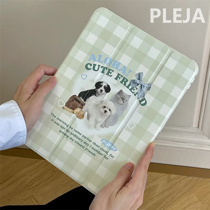 

Cute Animal Plaid Protective Case For iPad 10.9/9.7/10.5/11 inch Pro 12.9 inch 2022 mini 6 Air 5/4 Cover with Pencil Slot Holder