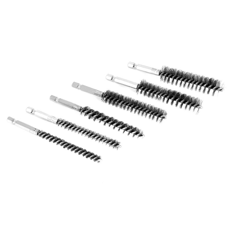 

Bore Brush Stainless Steel Bristles Wire Brush For Power Drill Cleaning Wire Brush With Hex Shank Handle 6 Pieces