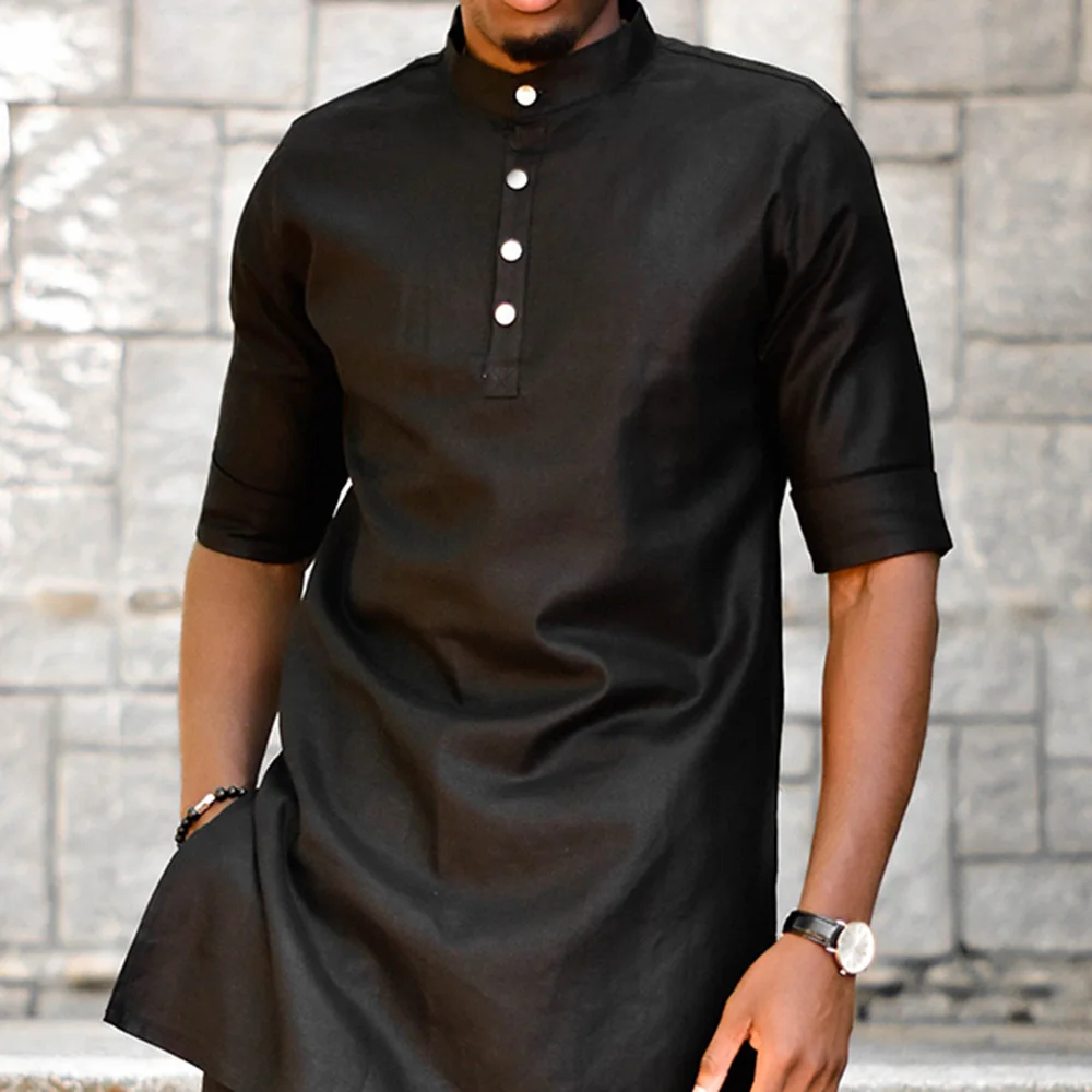 

Dashiki Men Top Pant 2 Pieces Outfit Set African Men Clothes Set 2022 Button Black African Men Clothing Short Shirt With Trouser