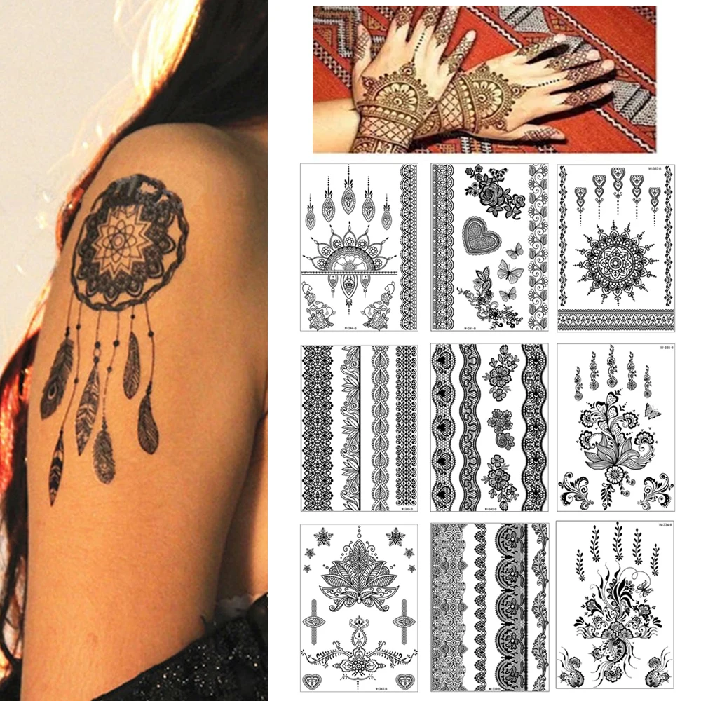 

Горячая черная Цветочная Временная тату-наклейка водостойкая красивая кружевная кошка для женщин 3D Цветение для девочек боди-арт тату