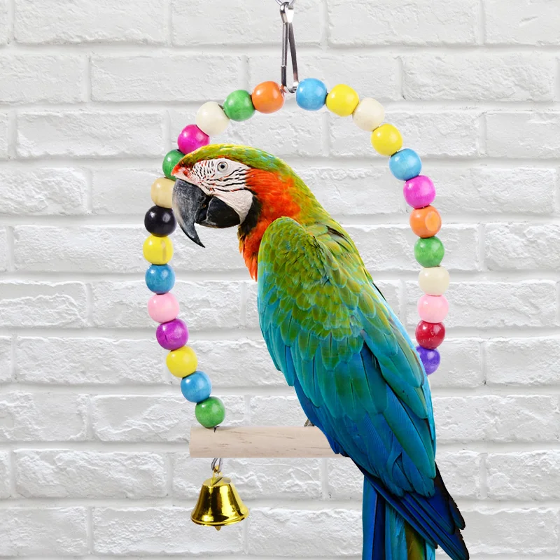 

1PC Wooden Parrot Toy Bird Swing Toys Birds Colorful Beads Toys With Bells Parrots Perch Hanging Swings Cage Pet Accessories