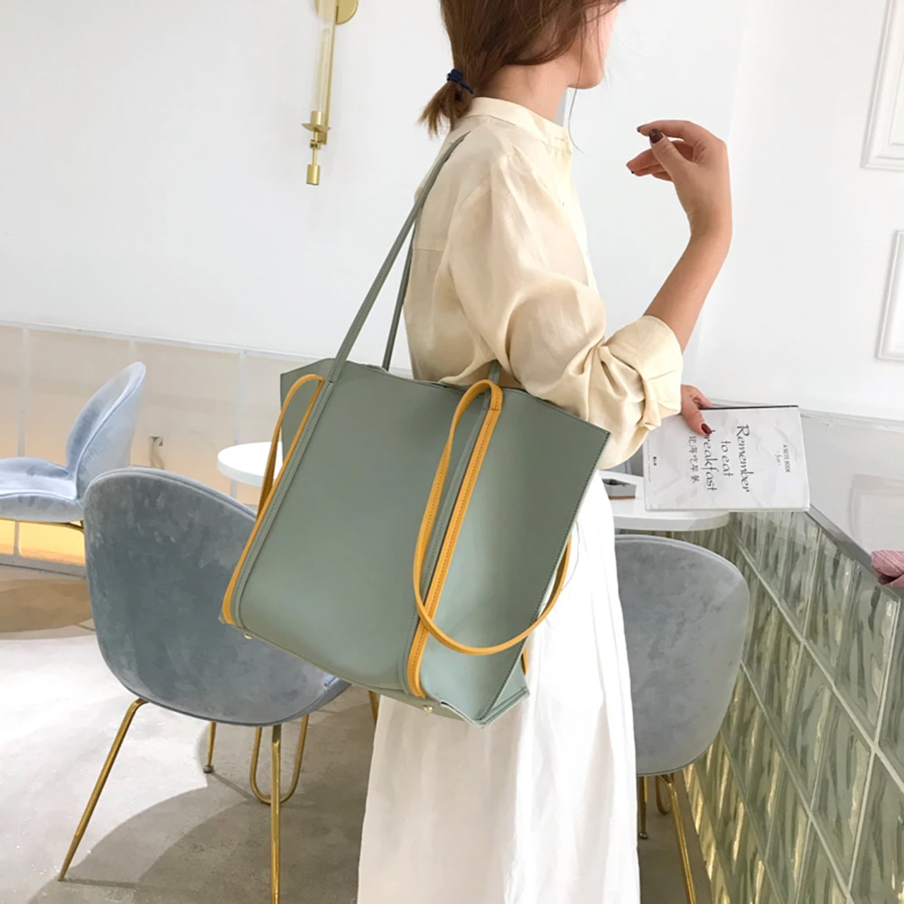 

2pcs Fashion Trend Women Handbags Candy Hit Color Leather Large Capacity Shoulder Messenger Composite Bags Set Clutch