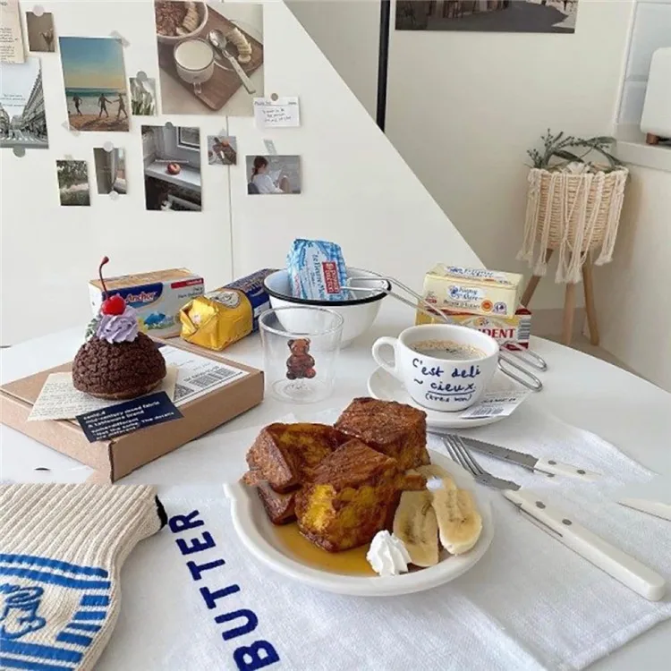 

Korean Style Niche Coffee Shop Simple Blue Letter Ceramic Mug and Saucer Set French Retro Romantic Milk Cup Ceramic Coffee Cup