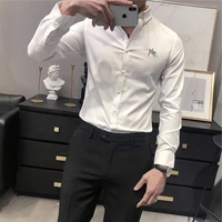 2022 mens regular fit long sleeve easy care shirt formal business officeworking wear bamboo fiber solid social dress shirts