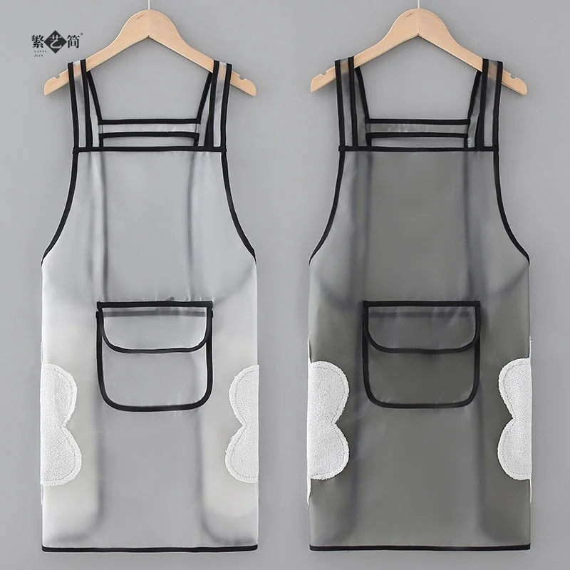 

Apron waterproof new oil proof kitchen household cooking transparent apron fashionable foreign style TPU extension