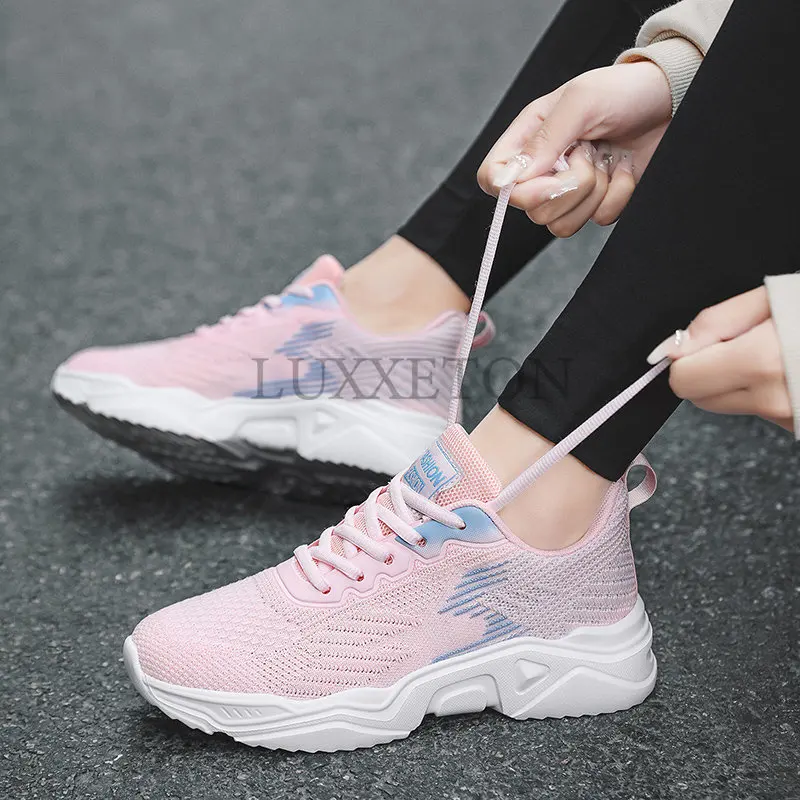 Ladies Sneakers Women's Mesh Flats Shoes Woman Lace Up Breathable Casual Female Shoe Comfort Candy Color Solid Ladies Plus Size