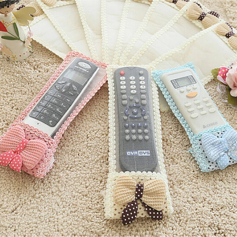 TV Remote Control Case Cover Textile Protective Bag 3 Colors Bowknot Air Condition Remote Control Protector Holder Storage 1PC