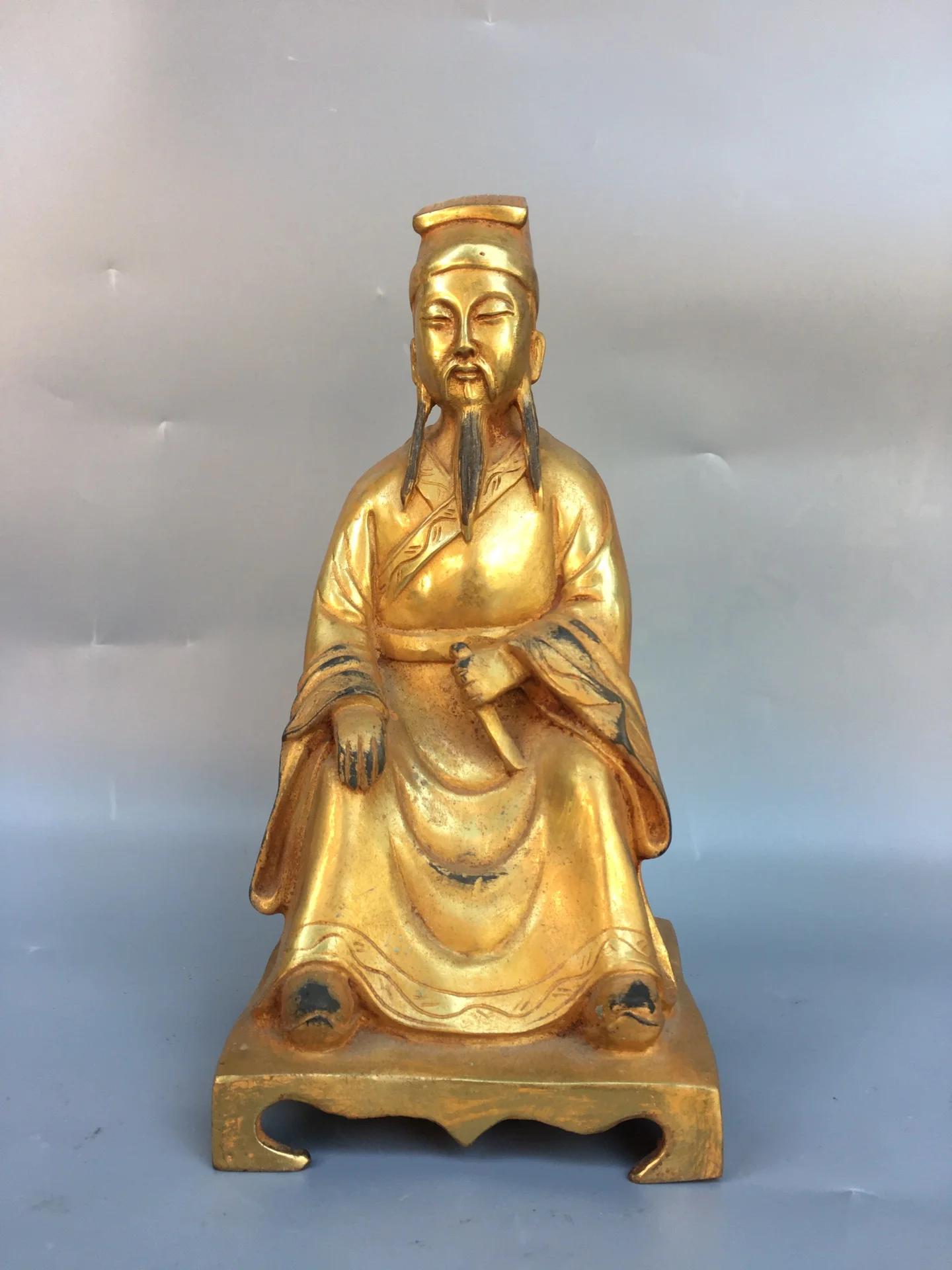 

10"Tibetan Temple Collection Old Bronze Gild Civil service advancement Amass wealth Sitting image worship hall Town House