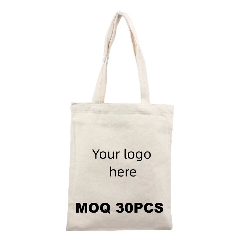 

MOQ 30 Custom 8oz Cotton Tote Bag L40cmxW35cmxB10cm Handled Casual Your Logo Design Calico Printed Cretonne Eco Friendly Chintz