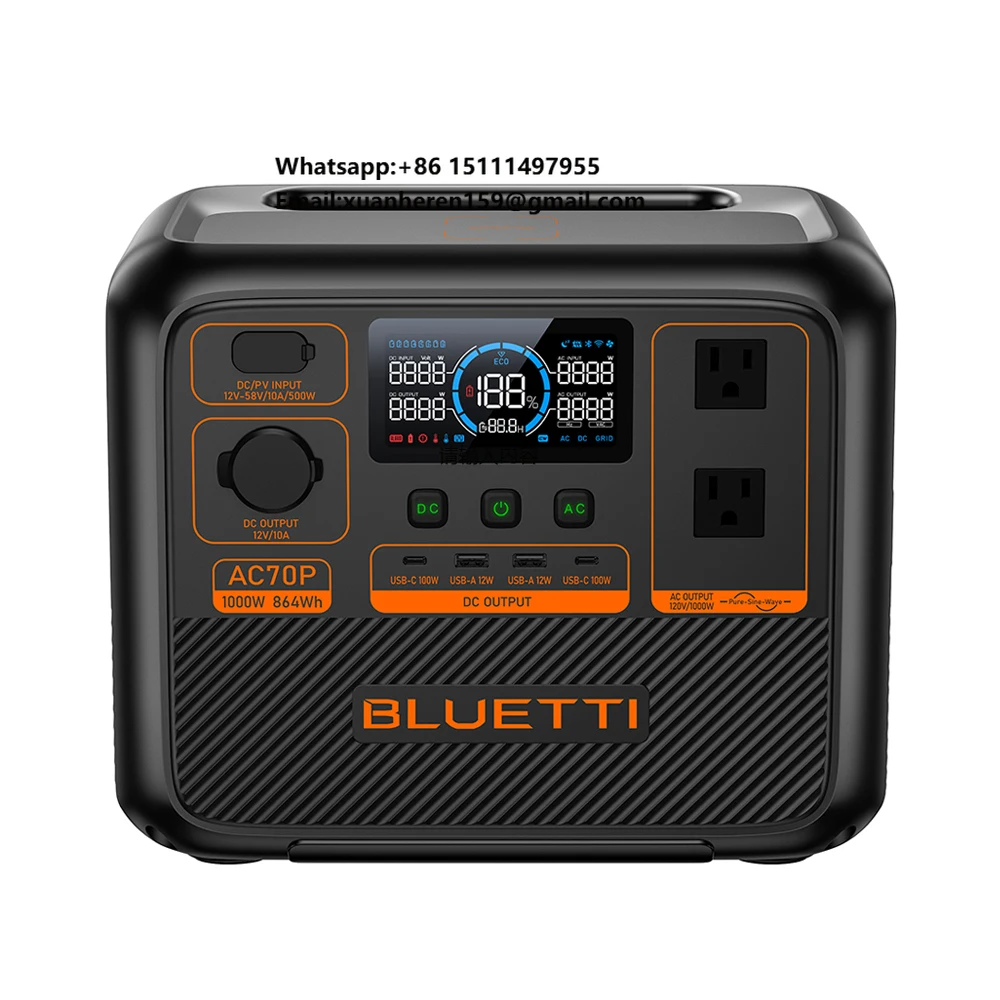 Фото Портативная электростанция Bluetti 1000W 110V 230V для кемпинга, солнечный генератор, портативная солнечная электростанция на солнечных батареях №1