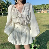 new style fashion high waist long sleeved chest tie casual short jumpsuit autumn and summer women party outfits chic club romper