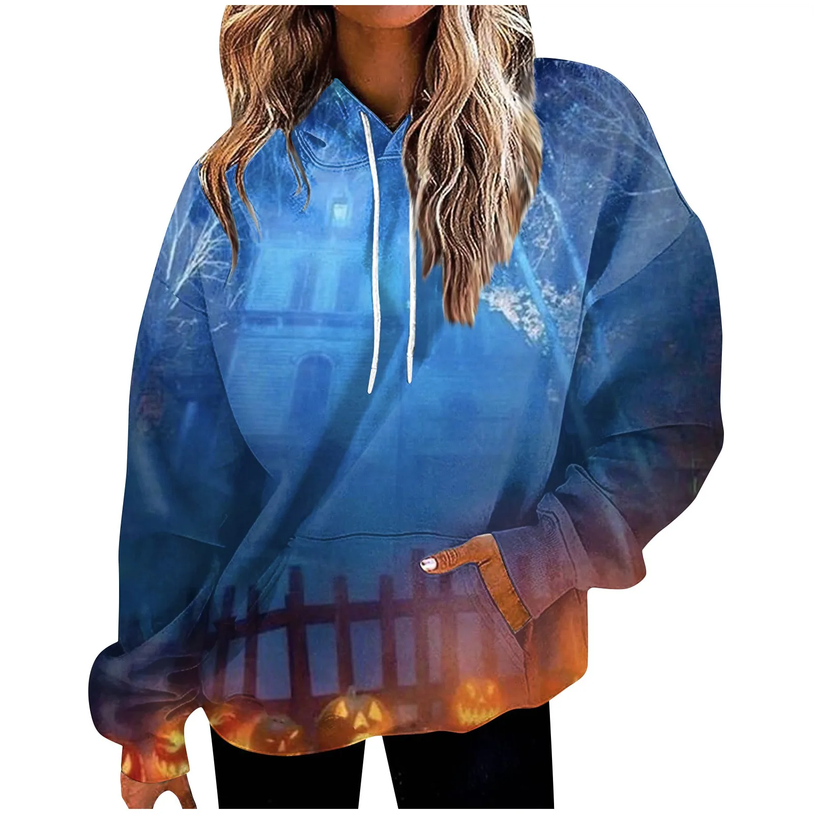 

Женская толстовка с капюшоном, худи с графическим принтом тыквы на Хэллоуин, Женский пуловер с капюшоном на шнурке, женская одежда на осень и зиму