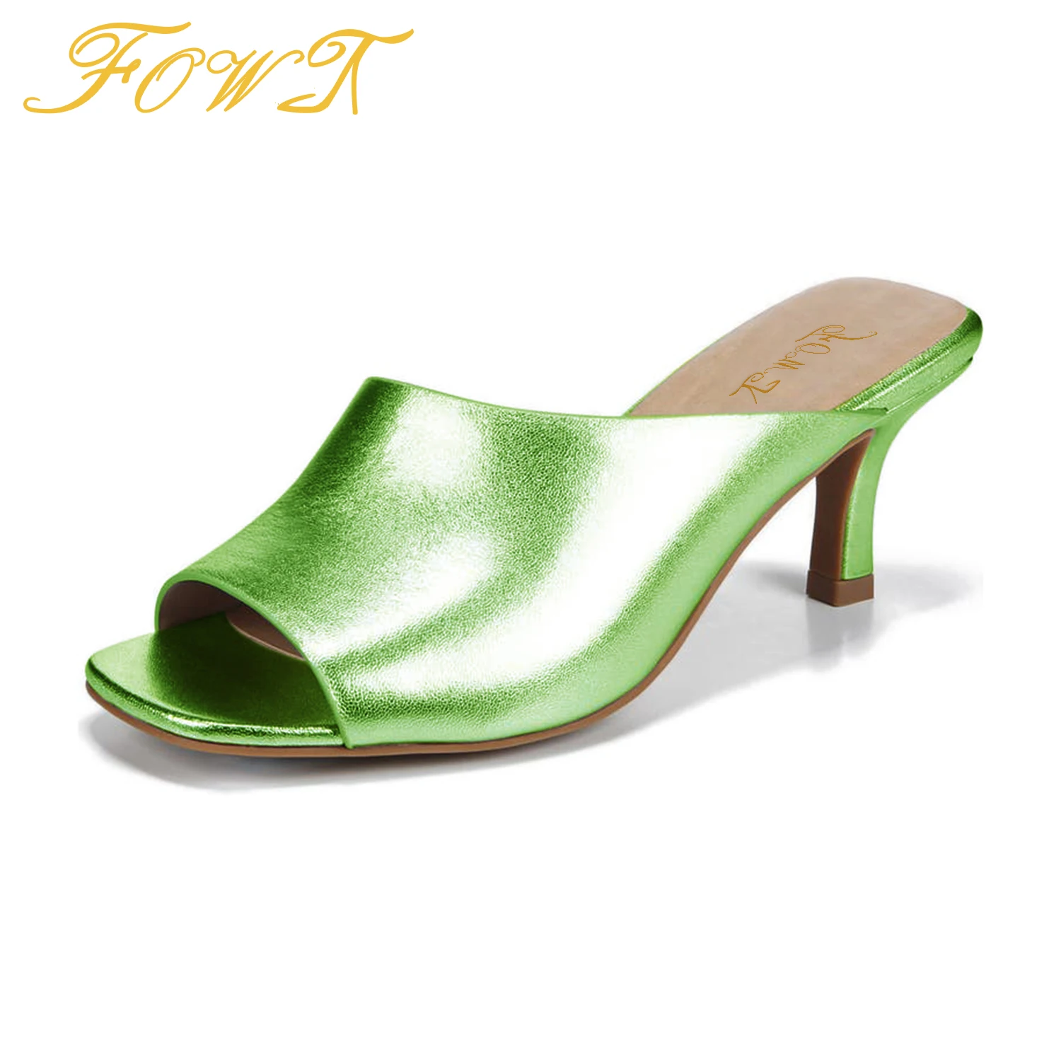 Patent Leather High Thin Heels Women's Slippers SquareToe Outside Sandals Ladies Mature Sexy Summer Shoes Big Size 43 45 FOWT