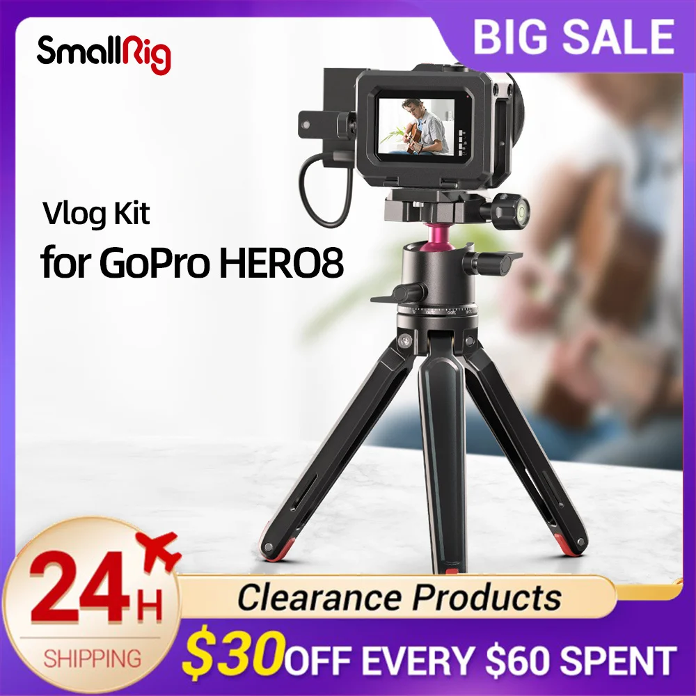 

Комплект SmallRig Vlog с держателем адаптера для микрофона и панорамной шаровой головкой, мини-штатив для GOPRO HERO8 Black KGW113