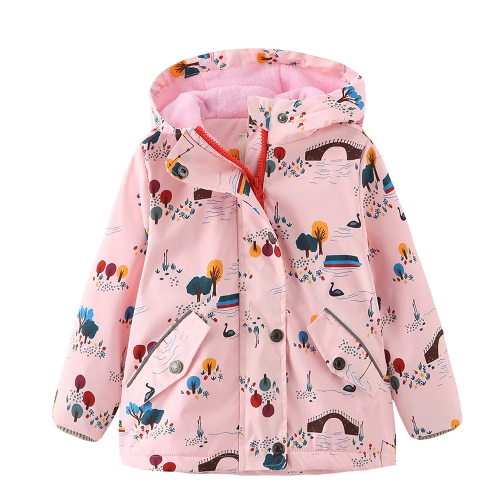 

New Spring Autumn Child Kid Clothes Baby Girl Fashion Cartoon Jacket Coat Double -Deck Inner Polar Fleece Windproof Waterproof