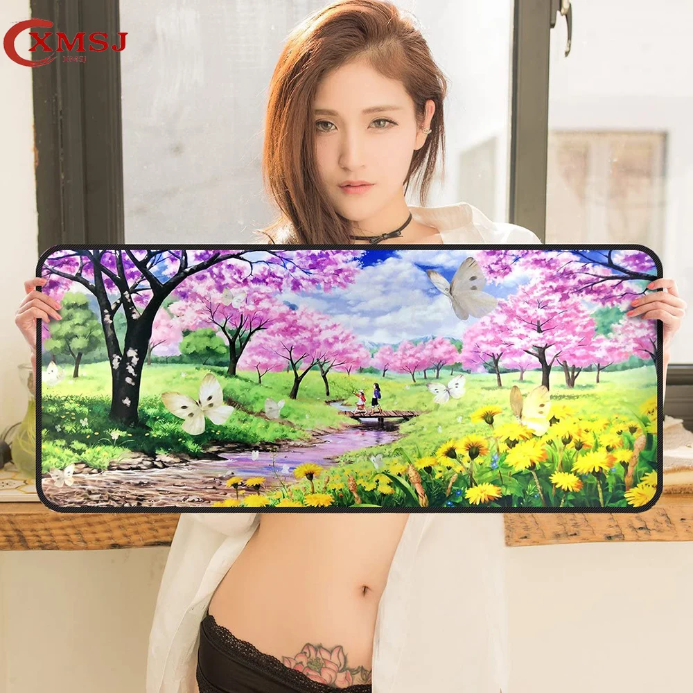 

Sakura Art Mouse Pad Japanese Sakura Card Green Desk Pad Big Mouse Pad Gamer Carpet Gaming Keyboard Mouse Pad Accessories 40x80
