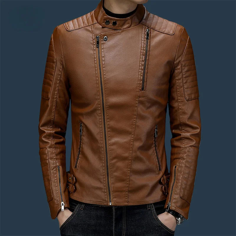 

Leather Jacket Men Winter Fleece Motorcycle PU Leather Jacket Mens Zipper Bike Coat Casual Windbreaker Ropa De Hombre Slim Coat