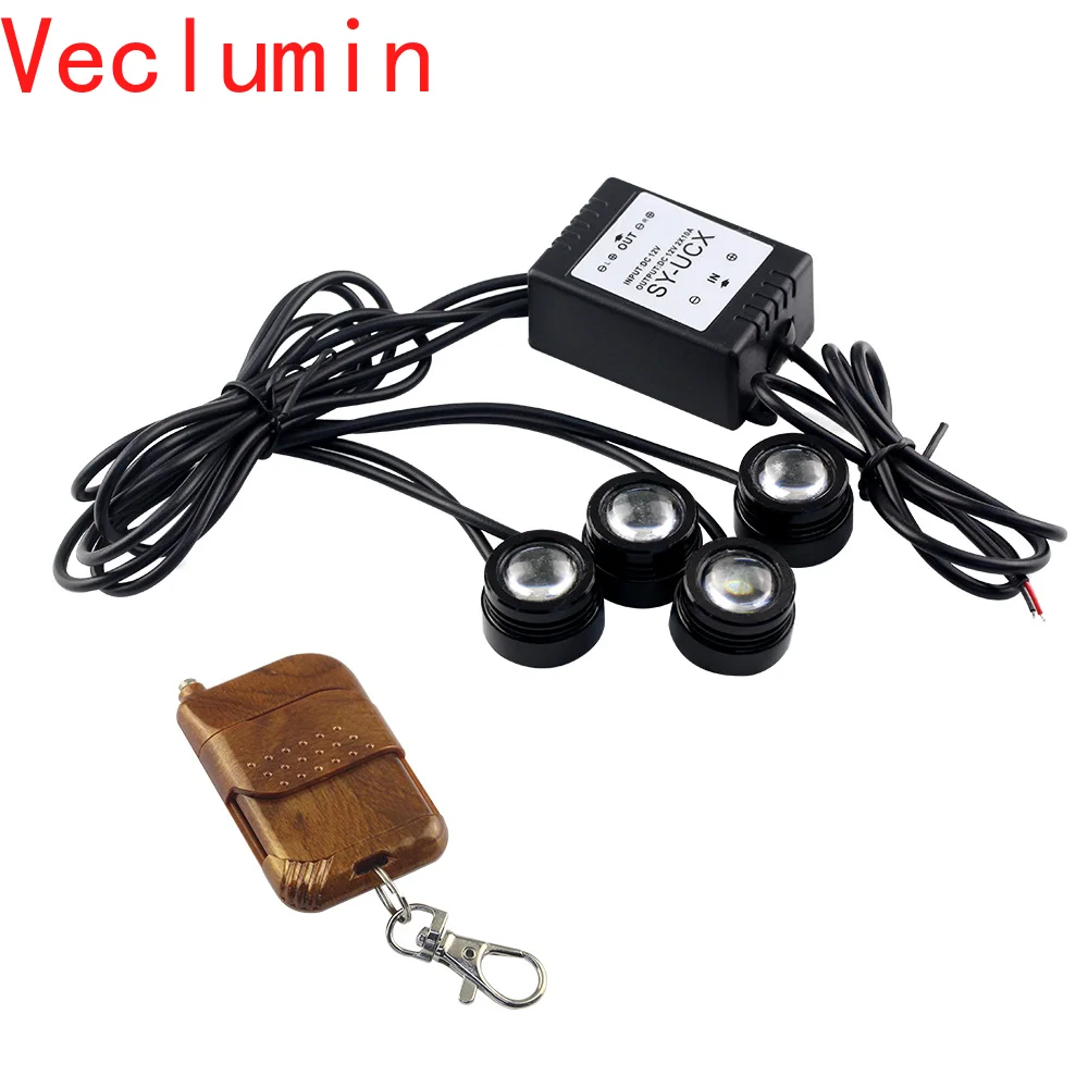 

Car LED Light Wireless Remote Control 1 Driver 4 Bulbs Eagle Eye Light 4 × 1.5W Flash 16 Mode Counterattack Reversing Lamp