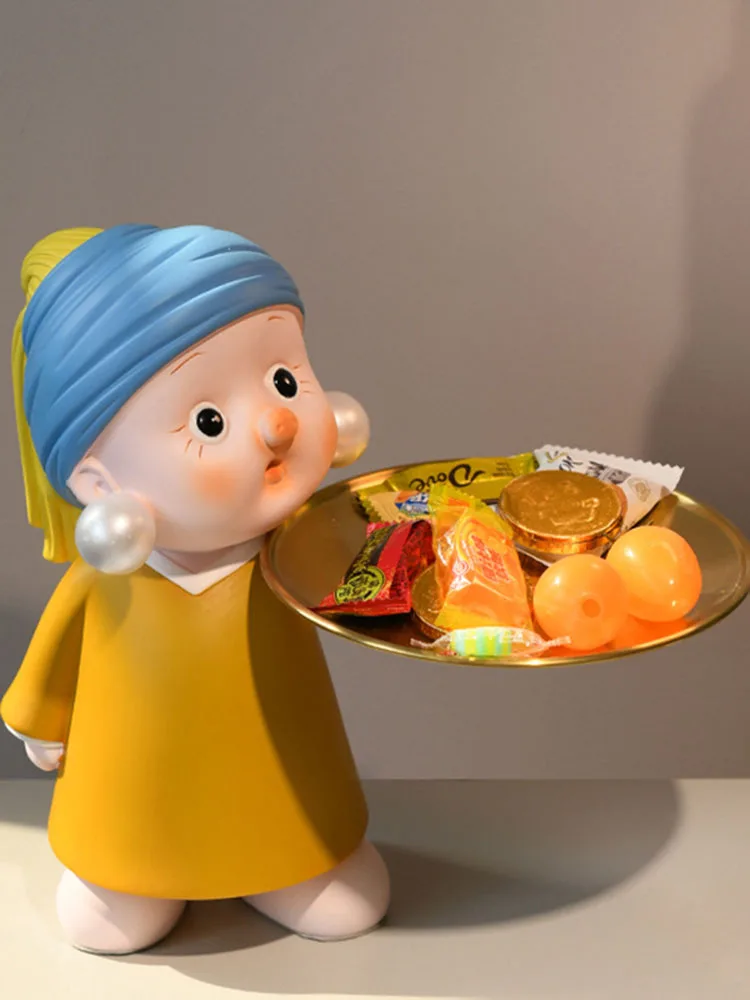 

Nordic Creative Girl With Pearl Resin Statue Living Room Tray Ornament Sculpture TV Cabinet Decoration Figurine Birthday Gift