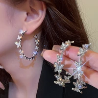 new metal full diamond butterfly earrings for women sparkling zircon earrin fashion female jewelry accessories