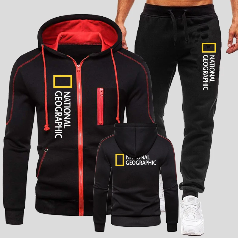 

Mens Tracksuit Set Spring Fall Zipper Hoodie and Jogging Pants Suit Solid Color Running Suits Windproof Motorcycle Clothing
