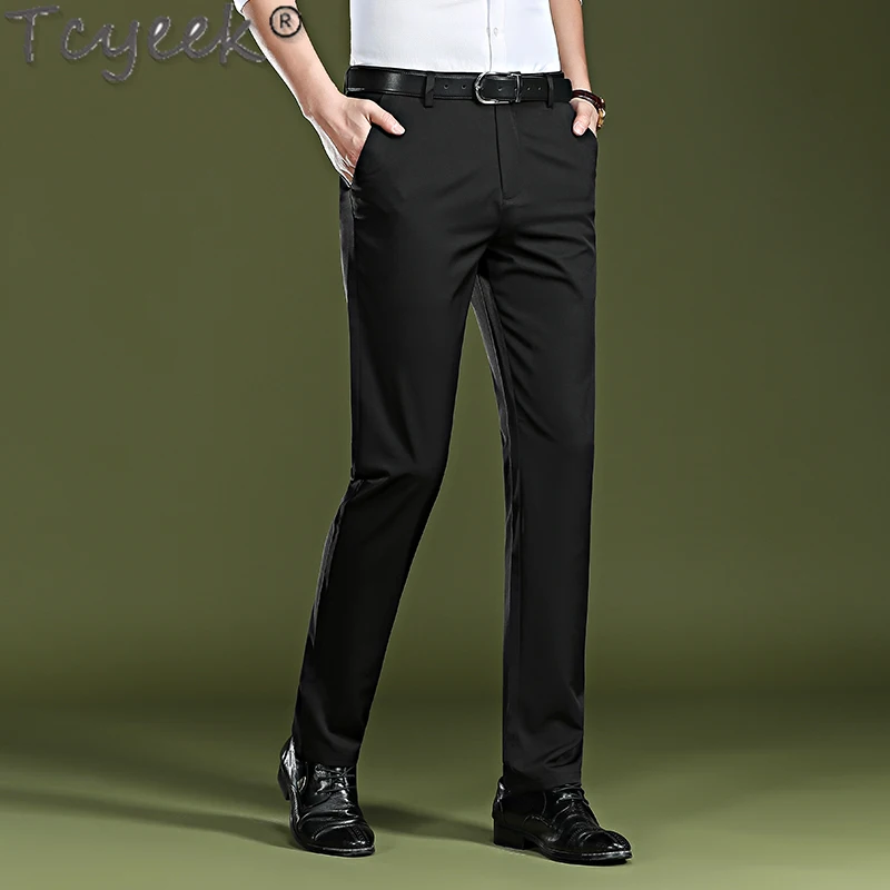 Tcyeek Mens Dress Pants Black Bussiness Casual Suit Trousers for Men Clothing Men Office Pants Pantalones D Vestir Hombres Zm431