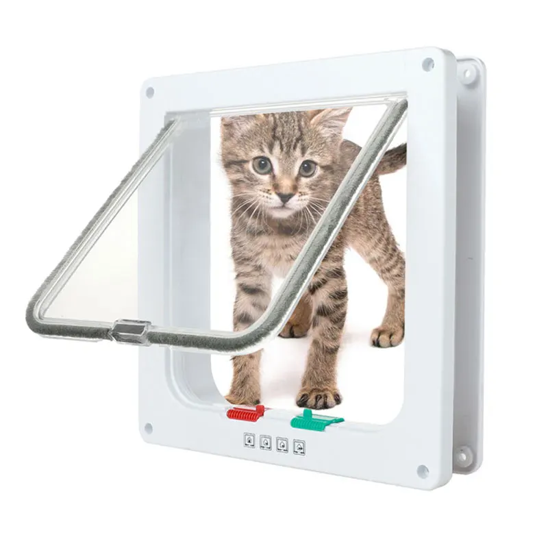 

Dog Cat Flap Door with 4 Way Security Lock Flap Door for Dog Cats Kitten ABS Plastic Small Pet Gate Door Kit Cat Dogs Flap Doors