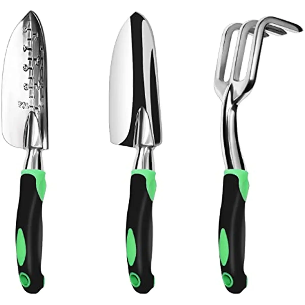 3 Pack Aluminum Heavy Duty Gardening Kit Includes Hand Trowe Transplant Trowel and Cultivator Hand Rake with Soft Rubberized