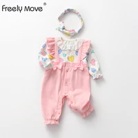 freely move baby girl clothes sweet heart print lace princess bodysuit bowknot romper 1pc summer ruffles long sleeve outfits