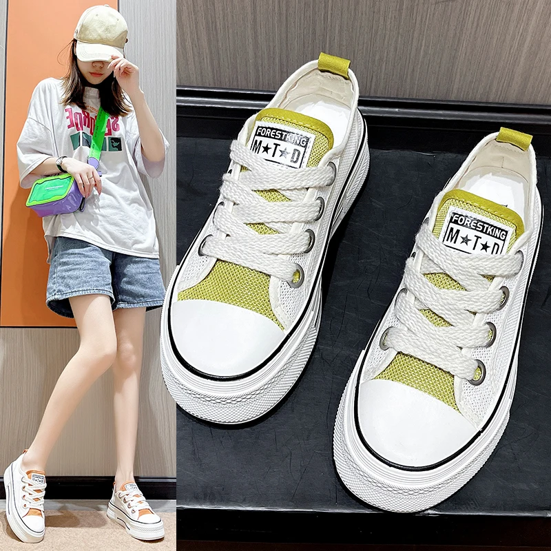 

Thick-soled Canvas Comfortable Breathable Shoes 2022 Summer New Womens Casual Shoes Fashion Heightening Non-slip Female Shoes 40