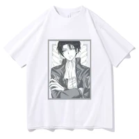 japan anime kawaii levi ackerman pattern print t shirt attack on titan short sleeve 2021 summer women male sandy beach t shirt