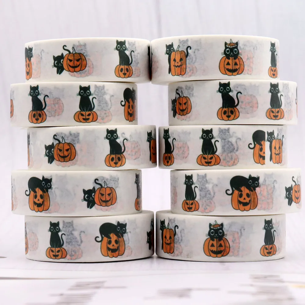 2022 NEW 10pcs/lot 15mm*10m Halloween Cute Pumpkin Cats Decorative Bone Washi Tape Scrapbooking Masking Tape Office Supply