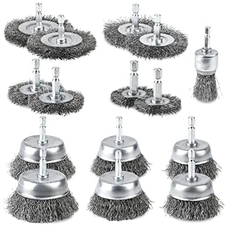 

15 Pack Mould Wire Brush Set With 1/4 Inch Hex Shank, Wire Cup Brush For Drill, Mold Wire Brush For Drill Bit