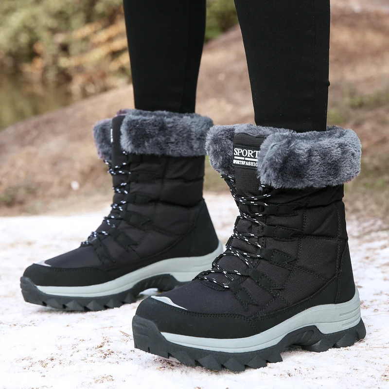 Winter Women Water Proof Boots Keep Warm Mid-Calf Snow Boots Women Lace-up Comfortable Thicken Boots