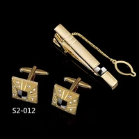 classic gold tie clips cufflinks set 3pcs crystal cuff links necktie pins suit luxury quality jewelry for wedding business gifts