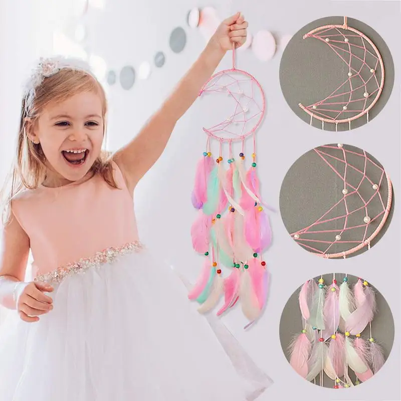 

Moon Dreamcatcher Indian Style Handmade Wind Chimes Wall Ornament Girls Room Decoration Feather Dream Catcher Ornaments Gift 4W