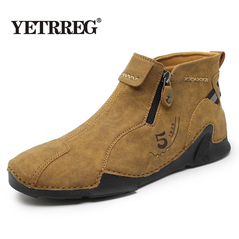 

Brand Men's Boots Leather Men's Ankle Boots Work Boots Handmade Metal Zipper Outdoor Men's Luxury Boots Leather Designer Boots