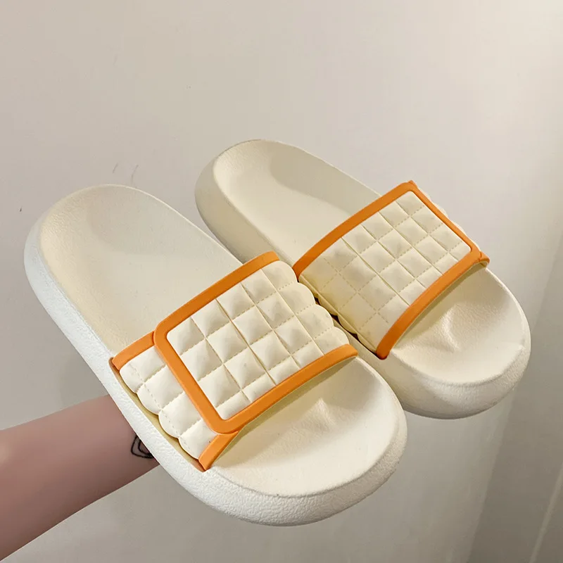 Summer Women Men Thick Platform Slippers Soft Checkerboard Non-Slip Indoor Outdoor Sandals Neutral Flat Flip flops Ladies Shoes