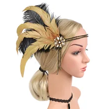 1920s Women Flapper Feather Crystal Headband Great Gatsby Headdress Vintage Party Costume Dress Hair Accessories 