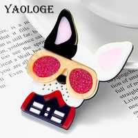yaologe cute dog women pins brooch acrylic material wear big sunglass animal woman brooches lovely girls jewelry on bags clothes