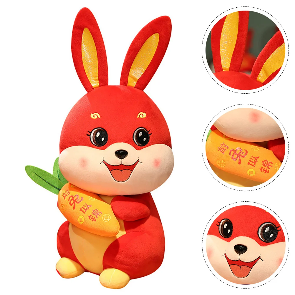 

Rabbit Yearstuffed Bunny New Chinesetoy Mascot Plush Zodiac The Festival Figure Spring Decor Toys Gift Animal Desktop Adorable