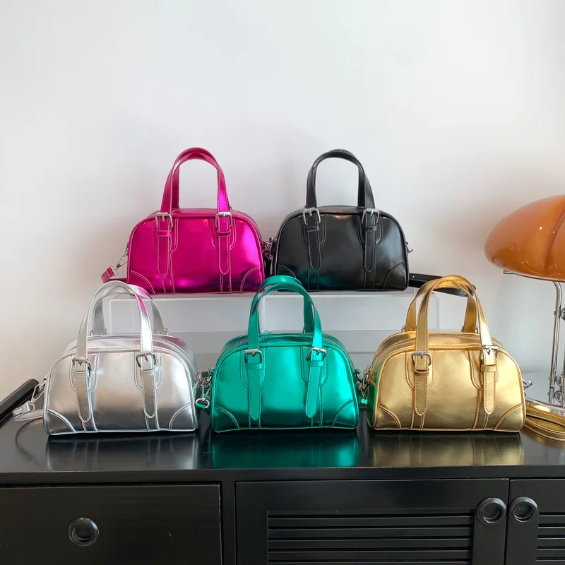 

Y2k Crossbody Bag Leather Gold Silver 2023 Cute Trend High quality Fashion Korean Simplicity style Soft Leather Large Capacity