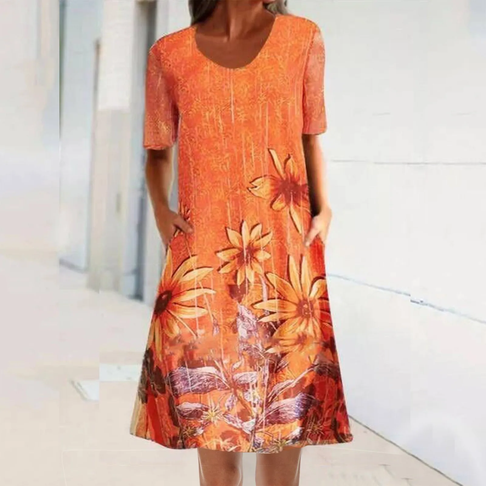 

Vintage Floral Dresses Women Summer 2022 Loose Vintage Party Dress O-Neck Short Sleeve Pocket Ladies Dress Streetwear Vestido