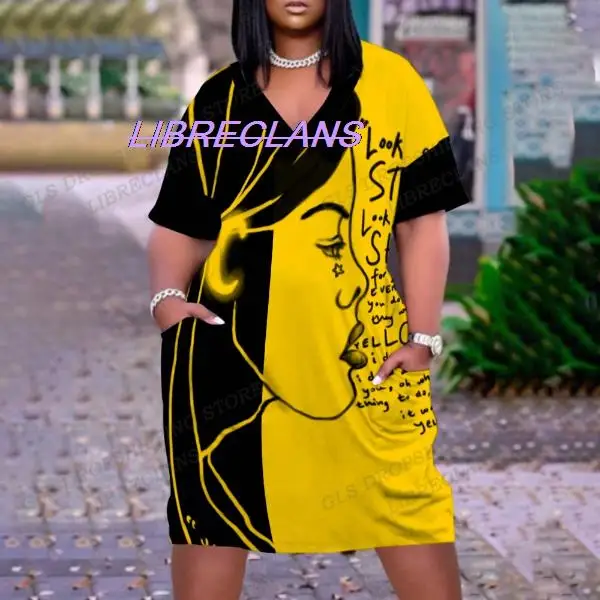 

Bohemia Africa Women yellow Printed Vintage Dress Elegant Women Midi Dress Casual Short Sleeve Dresses Grunge Girl Boho Dress