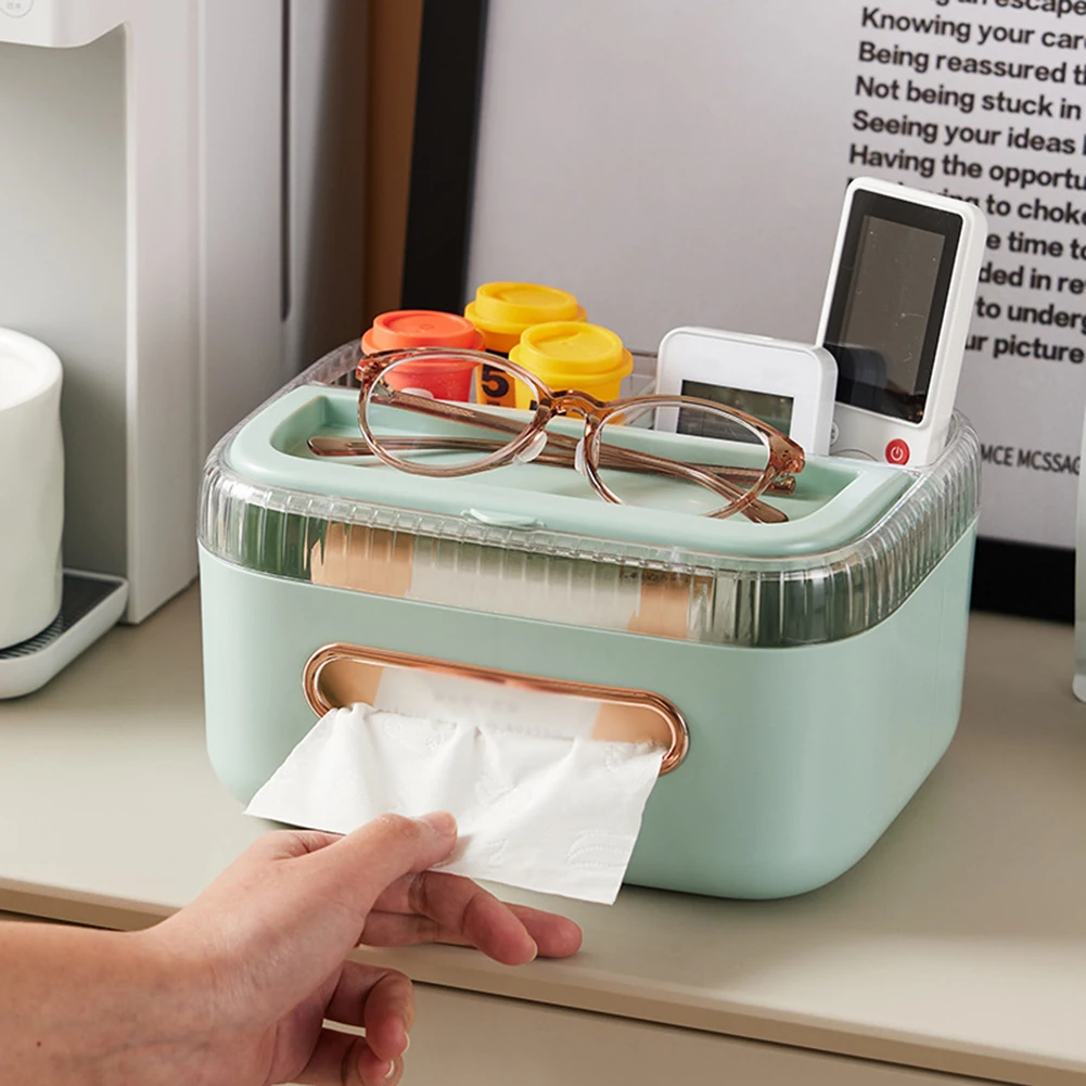 

Multifunctional Tissue Storage Box with Remote Control Holder Phone Holder Wet Tissue Boxes Dispenser Desk Organizer