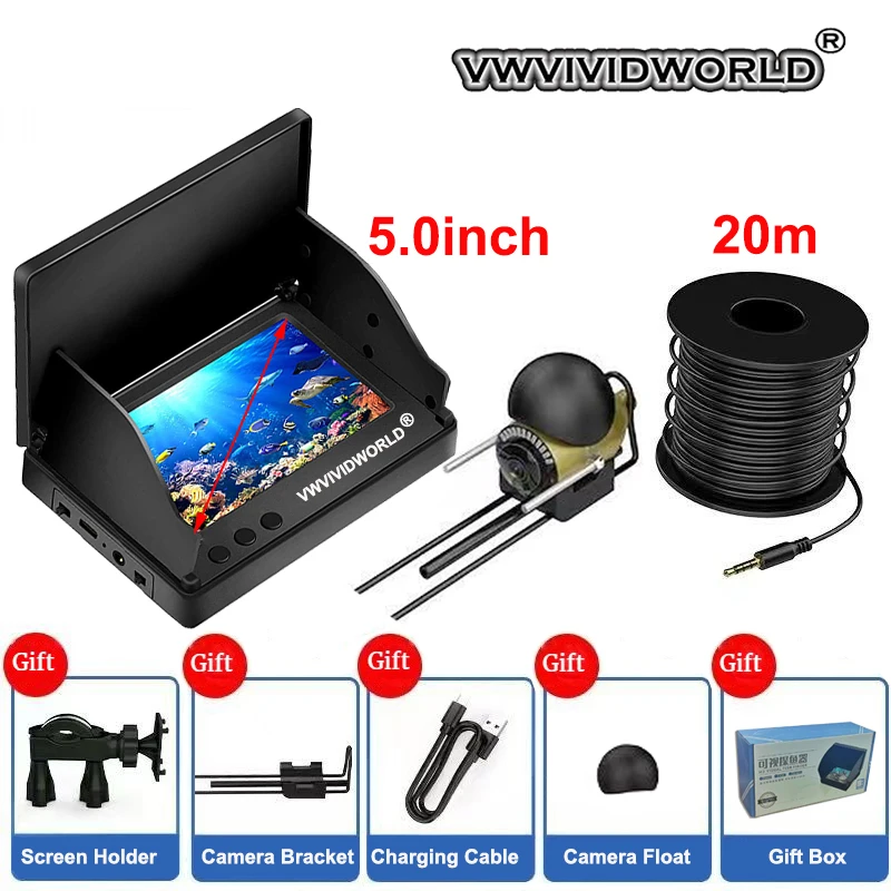 VZb Fish Finder LCD 5.0/4.3 Inch Display Underwater 220° Fishing Camera  Waterproof IPS 1080P 9 Hours Endurance Night Vision 2