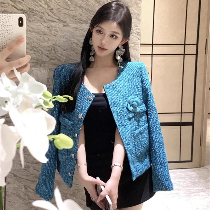 Элегантный твидовый жакет во французском стиле для женщин винтажное грубо