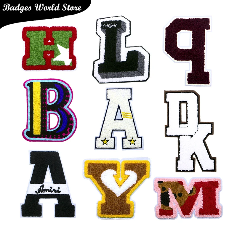 

Letter A M B Heart-shaped Bear Chenille Icon Towel Embroidery Applique Patches For Clothing DIY Iron on Badges on the Backpack